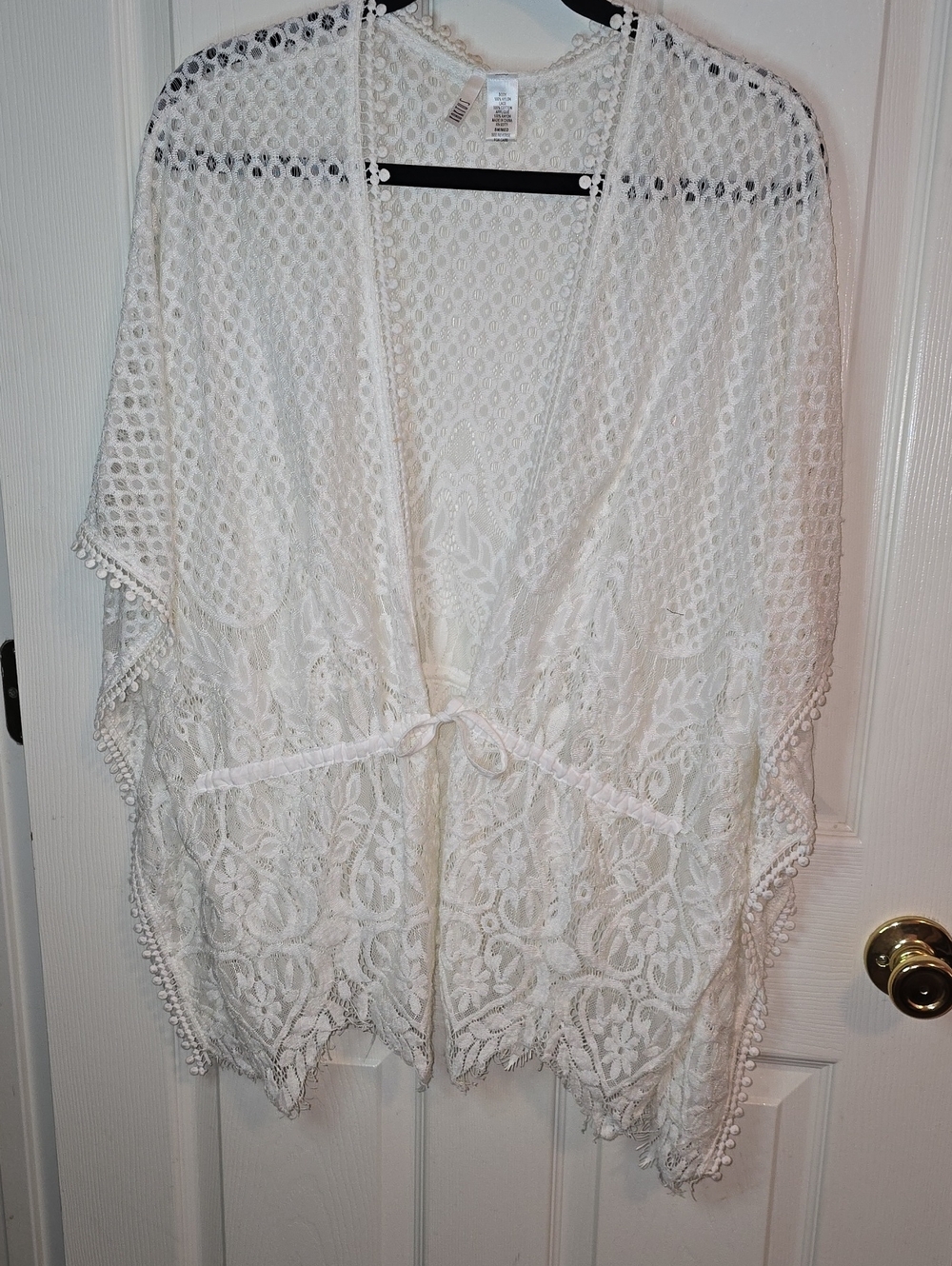 Kaktus White Lace Crochet‎ Swim Coverup Kimono